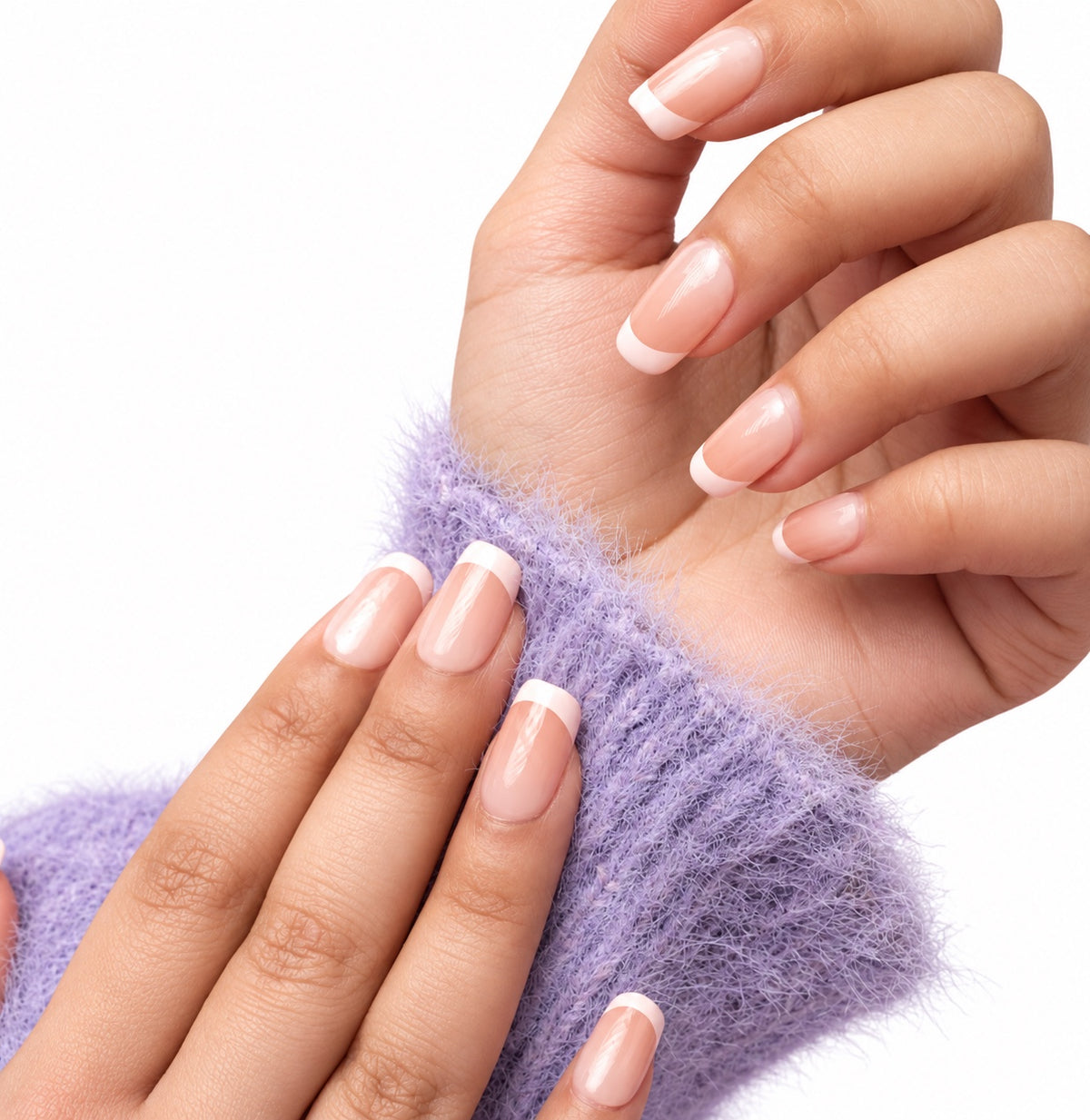 Natural-looking French press-on manicure on two hands