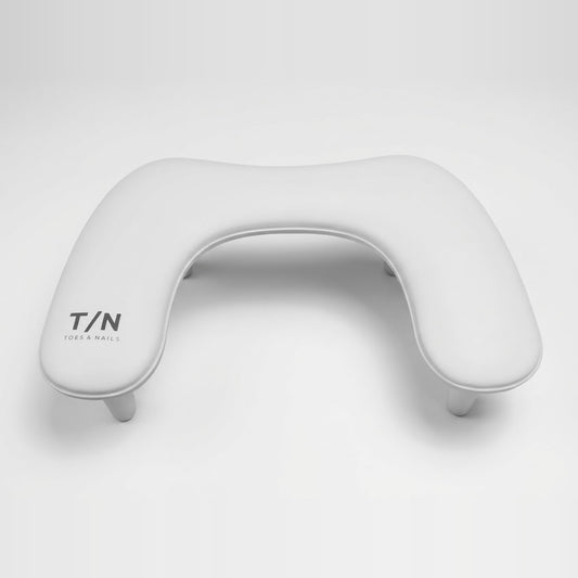 White RN-U1 U-shaped nail arm rest pillow with Toes & Nails logo