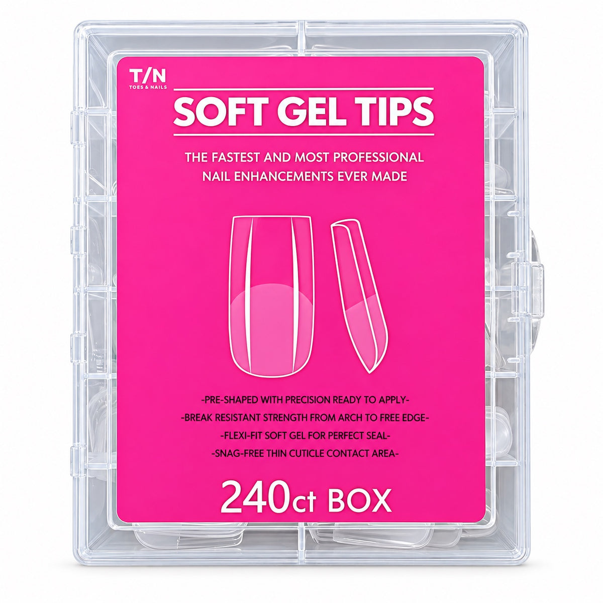 Toes & Nails soft gel nail tips box with 240 clear tips