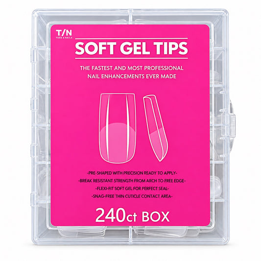 Toes & Nails soft gel nail tips box with 240 clear tips